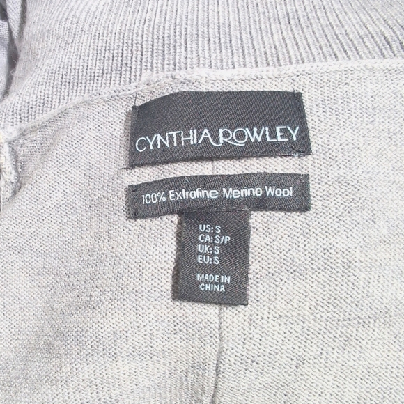 Cynthia Rowley Gray Cowl Neck Sweater Extra Fine Merino Wool Sz S - Picture 4 of 5